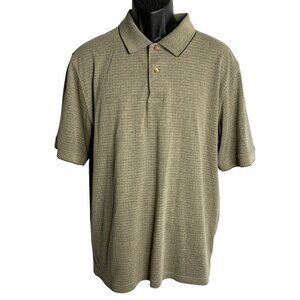 David Taylor Short Sleeve Polo Shirt L Black Tan Check Two Button Collar Golf